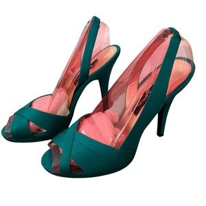 Nina Shoes Teal Open-Toe Slingback Stilettos